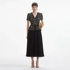 self-portrait Boucle Chiffon Midi Dress