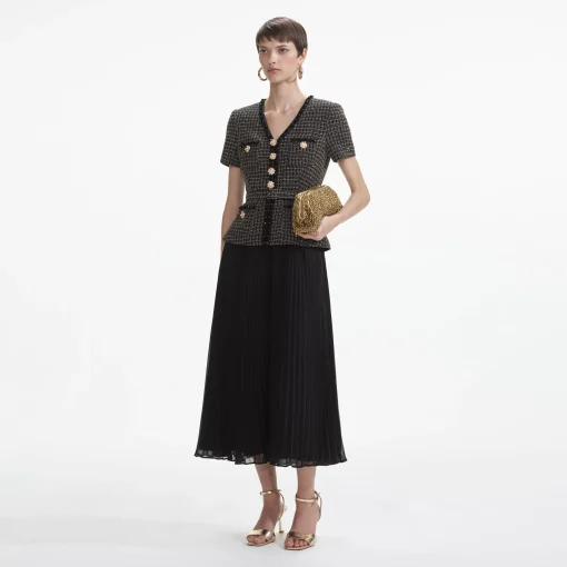 self-portrait Boucle Chiffon Midi Dress