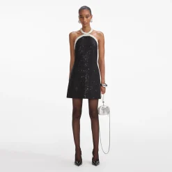 self-portrait Boucle Pearl Trim Mini Dress