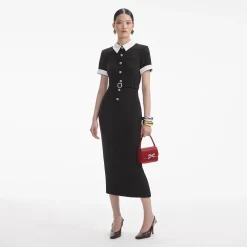 self-portrait Crepe Contrast Midi Dress