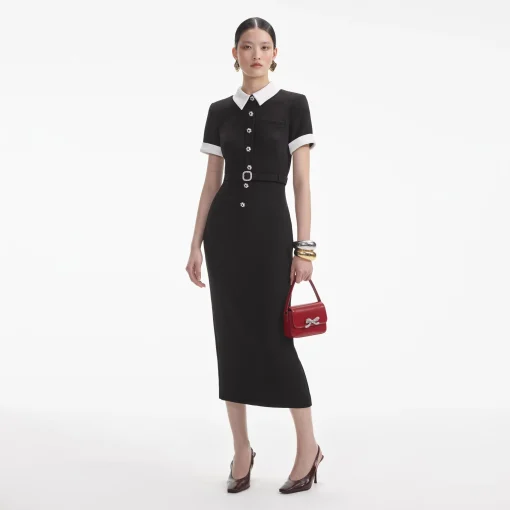 self-portrait Crepe Contrast Midi Dress