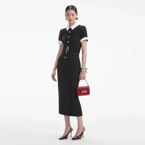 self-portrait Crepe Contrast Midi Dress