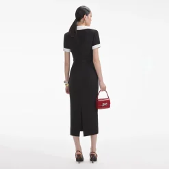 self-portrait Crepe Contrast Midi Dress