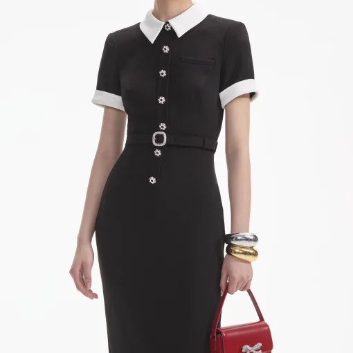 self-portrait Crepe Contrast Midi Dress