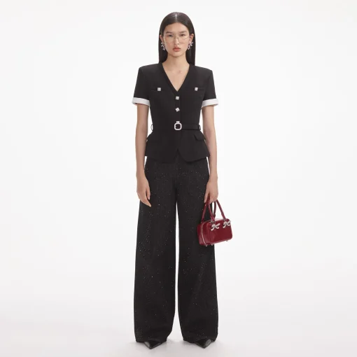 self-portrait Crepe Contrast Top