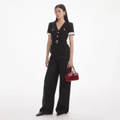 self-portrait Crepe Contrast Top