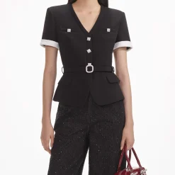 self-portrait Crepe Contrast Top