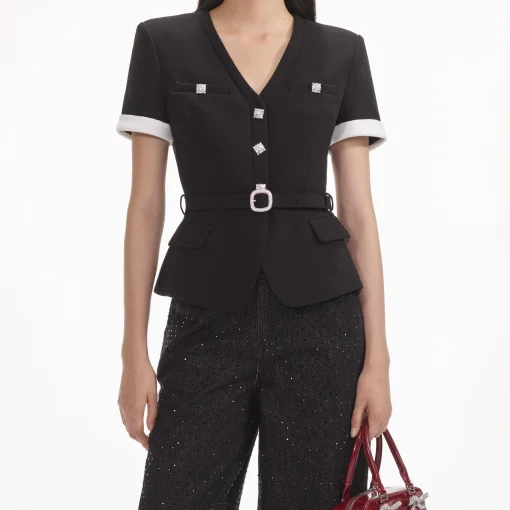 self-portrait Crepe Contrast Top