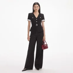 self-portrait Crepe Contrast Top