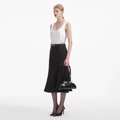 self-portrait Flared Denim Midi Skirt