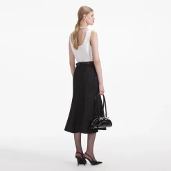 self-portrait Flared Denim Midi Skirt