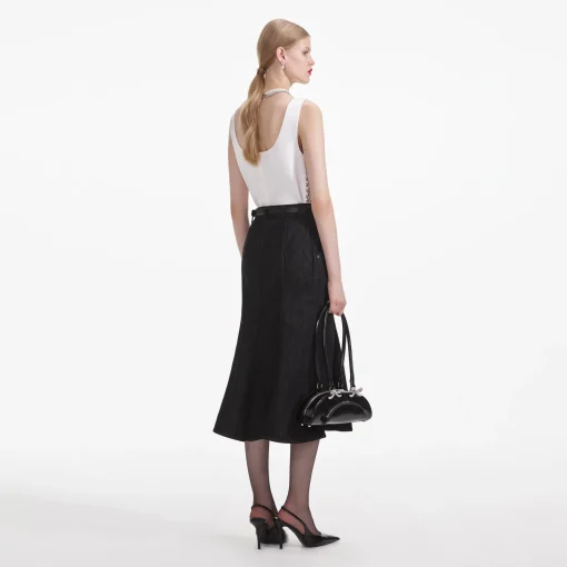 self-portrait Flared Denim Midi Skirt