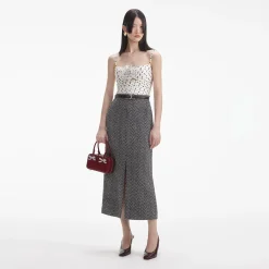 self-portrait Herringbone Midi Skirt