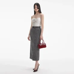 self-portrait Herringbone Midi Skirt