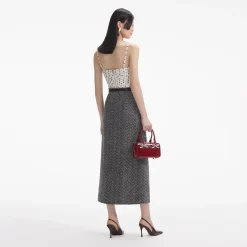 self-portrait Herringbone Midi Skirt