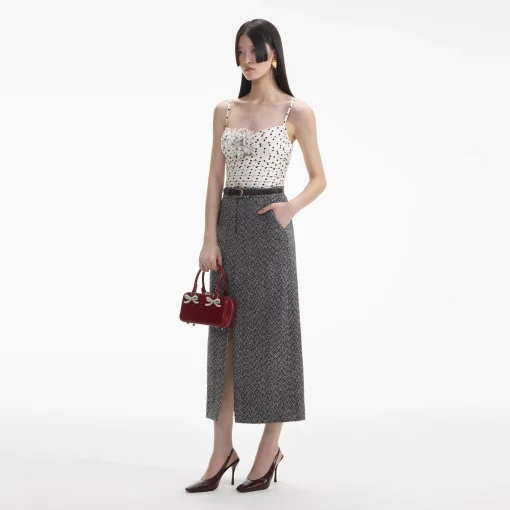 self-portrait Herringbone Midi Skirt