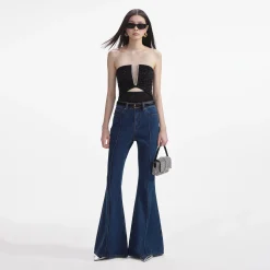 self-portrait Jersey Rhinestone Top