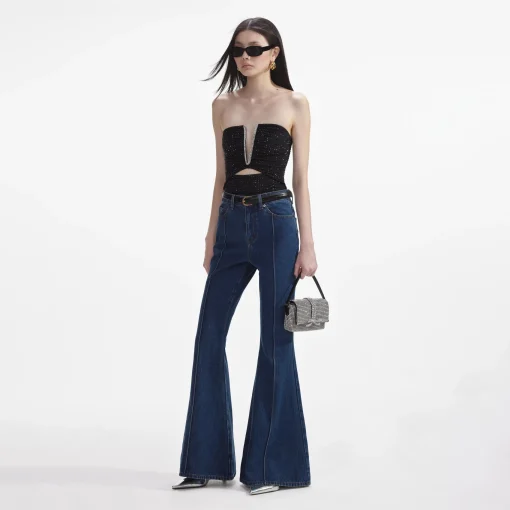 self-portrait Jersey Rhinestone Top