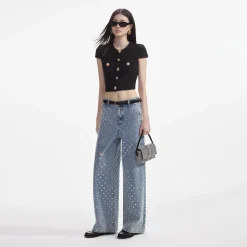 self-portrait Jewel Button Knit Top