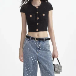 self-portrait Jewel Button Knit Top