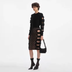 self-portrait Lace Cut Out Midi Skirt