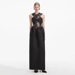 self-portrait Lace Taffeta Maxi Dress