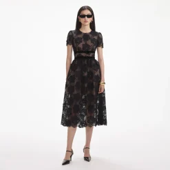 self-portrait Lace Velvet Bow Midi Dress