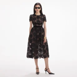self-portrait Lace Velvet Bow Midi Dress