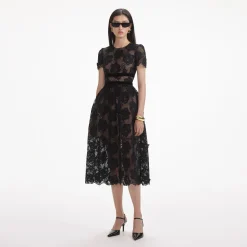 self-portrait Lace Velvet Bow Midi Dress
