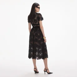 self-portrait Lace Velvet Bow Midi Dress
