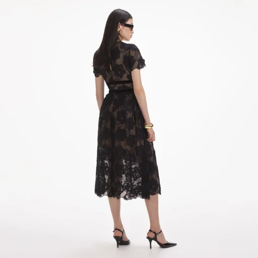 self-portrait Lace Velvet Bow Midi Dress
