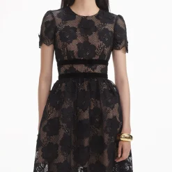 self-portrait Lace Velvet Bow Midi Dress