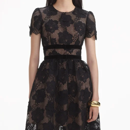 self-portrait Lace Velvet Bow Midi Dress