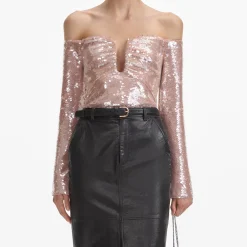 self-portrait Leather Midi Skirt