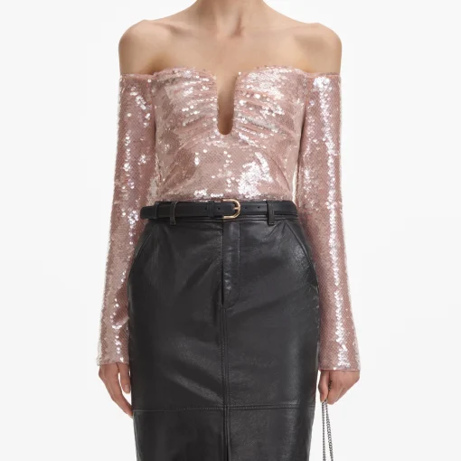 self-portrait Leather Midi Skirt