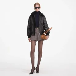 self-portrait Leather Shearling Collar Jacket