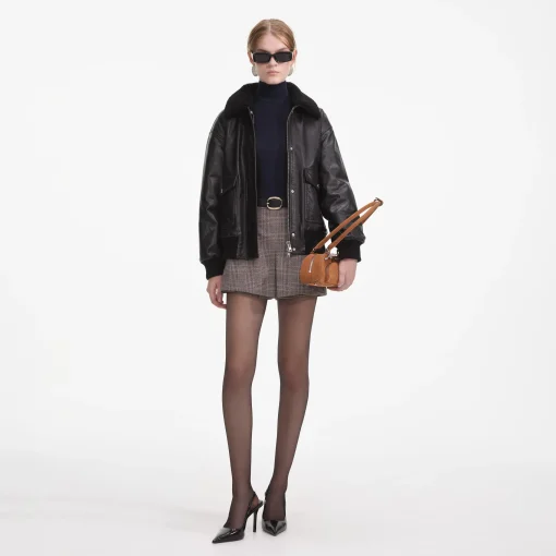 self-portrait Leather Shearling Collar Jacket