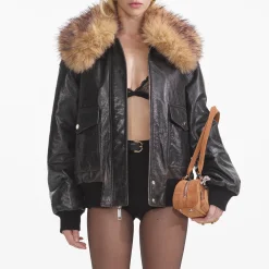self-portrait Leather Shearling Collar Jacket