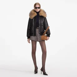 self-portrait Leather Shearling Collar Jacket