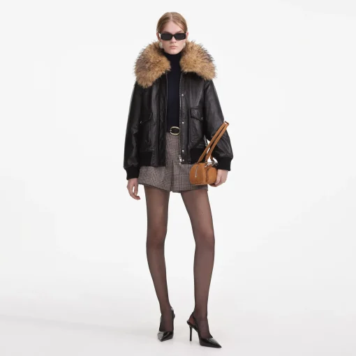 self-portrait Leather Shearling Collar Jacket
