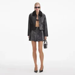 self-portrait Leather Shearling Jacket