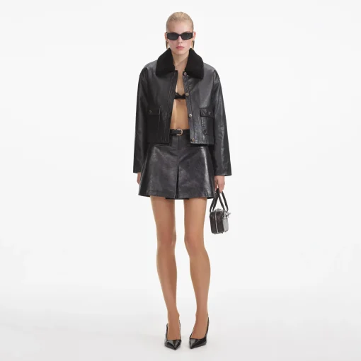 self-portrait Leather Shearling Jacket