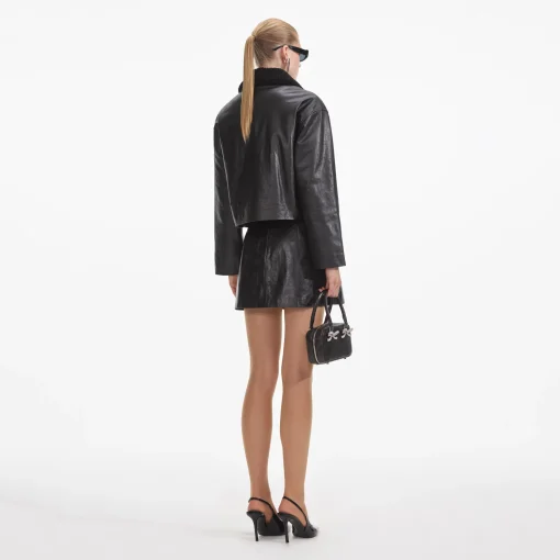 self-portrait Leather Shearling Jacket