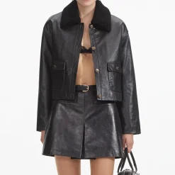 self-portrait Leather Shearling Jacket