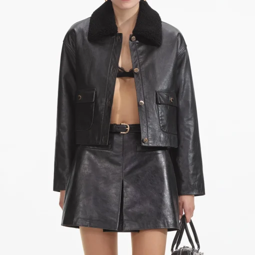 self-portrait Leather Shearling Jacket