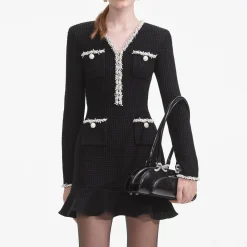 self-portrait Pearl Trim Knit Mini Dress