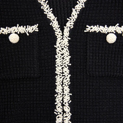 self-portrait Pearl Trim Knit Mini Dress