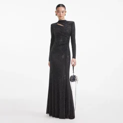 self-portrait Rhinestone Mesh Cut Out Maxi Dress