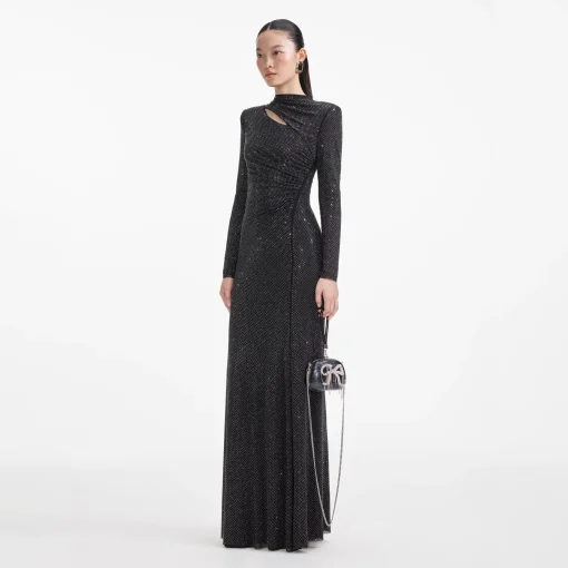 self-portrait Rhinestone Mesh Cut Out Maxi Dress