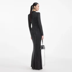 self-portrait Rhinestone Mesh Cut Out Maxi Dress